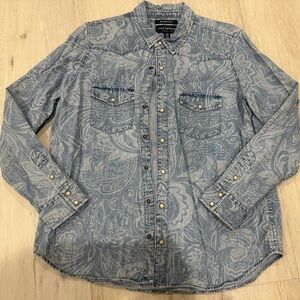 Lucky Brand Shirt Womens Large Western Classic Chambray Style Pearl Snap…